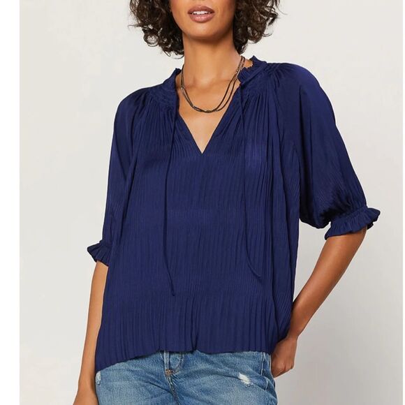 Current Air Angelica Pleated Blouse XS Navy NWT - Picture 1 of 6